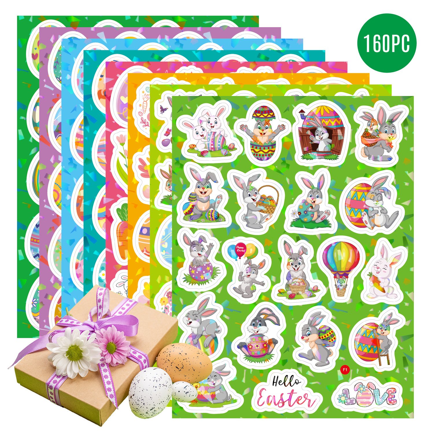 1 Easter stickers, cross-border holographic laser glitter craft gifts, water cup decoration, DIY Easter egg and rabbit stickers. - Image 1