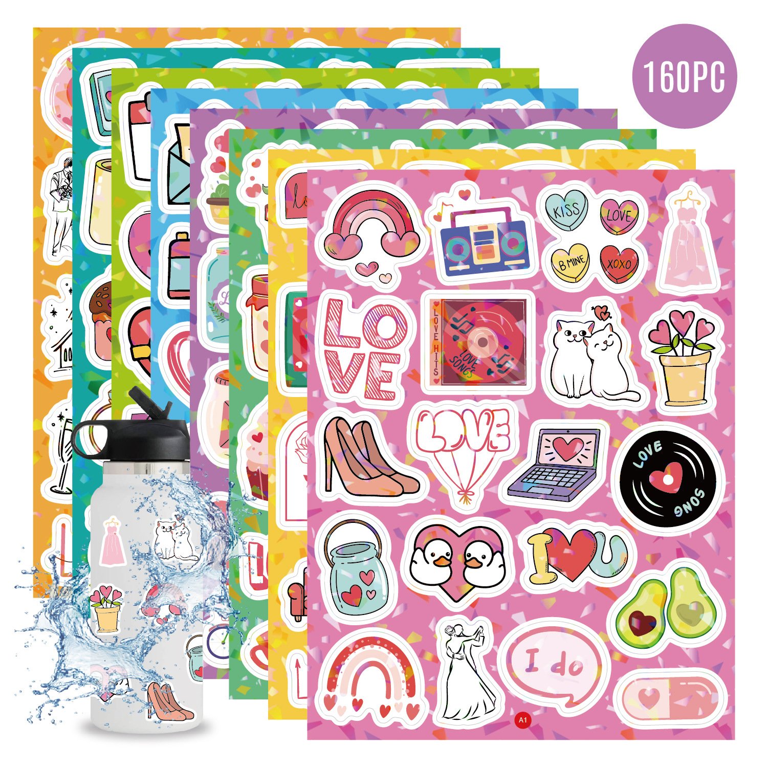 1 Cross-border Valentine's Day stickers, holographic laser gift decorations, Valentine's Day stickers - Image 1